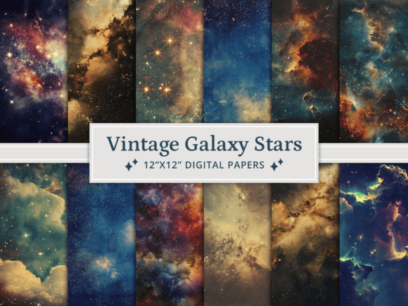 Download Vintage Galaxy Stars Digital Papers - Vintage Collection