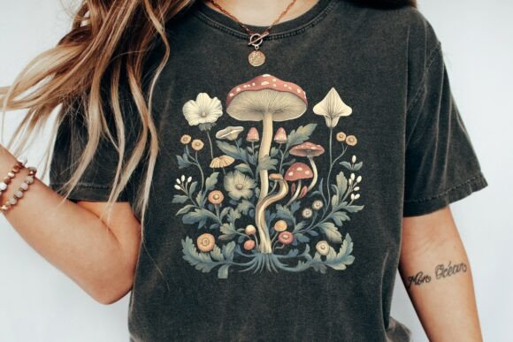 Download Vintage Mushroom and Flower Garden Png - Vintage Collection