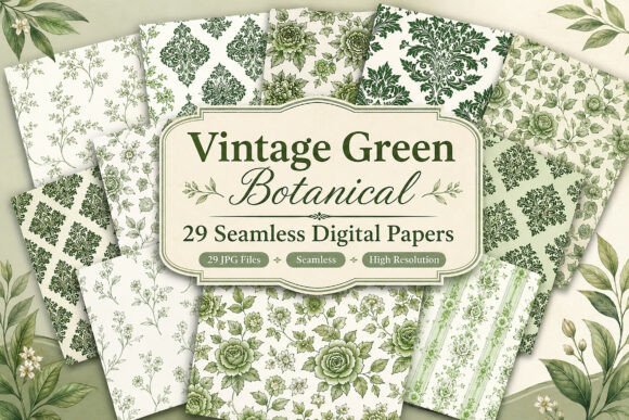 Download Vintage Green Botanical Seamless Digital - Vintage Collection