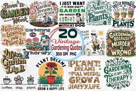 Download Vintage Gardening Quotes Clipart Bundle - Vintage Collection